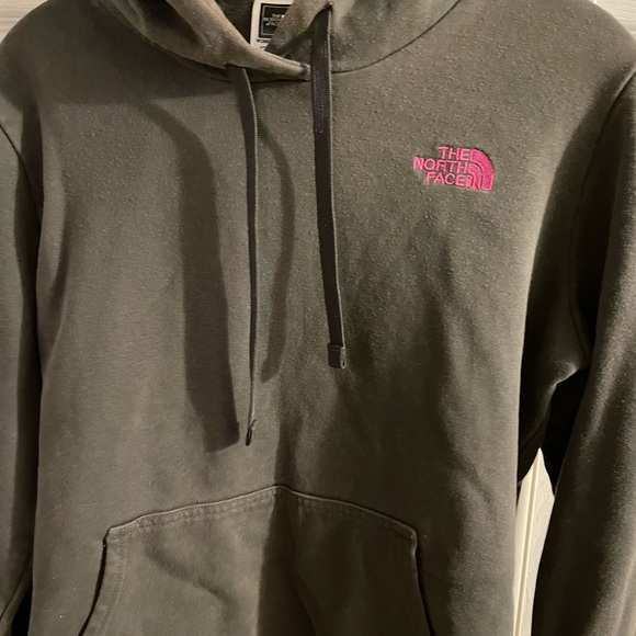 North Face Sweatshirt Hoodie. Gray/green with hot pink logo. Womens Medium - Picture 3 of 4